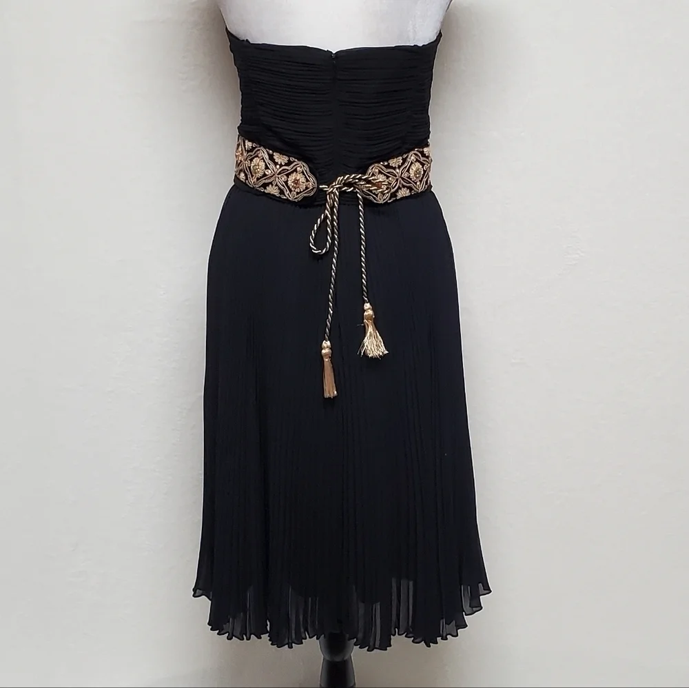 Vintage 80s Silk Gold Silver Metal Filigree Embroidered Tassle Tie-Waist Belt